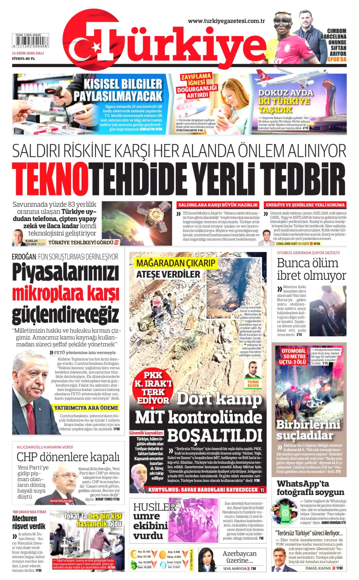 Türkiye birinci sayfa manşeti (14 Ekim 2026)