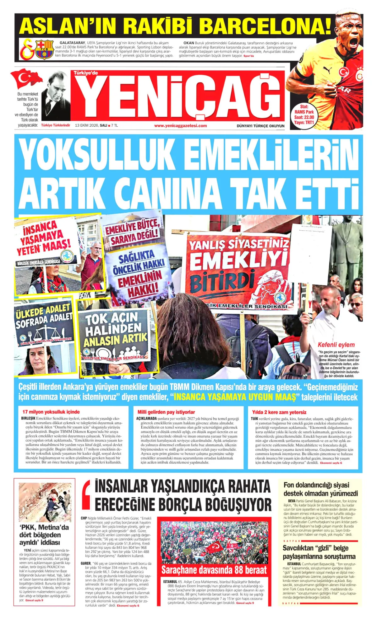Yeniçağ birinci sayfa manşeti (14 Ekim 2026)