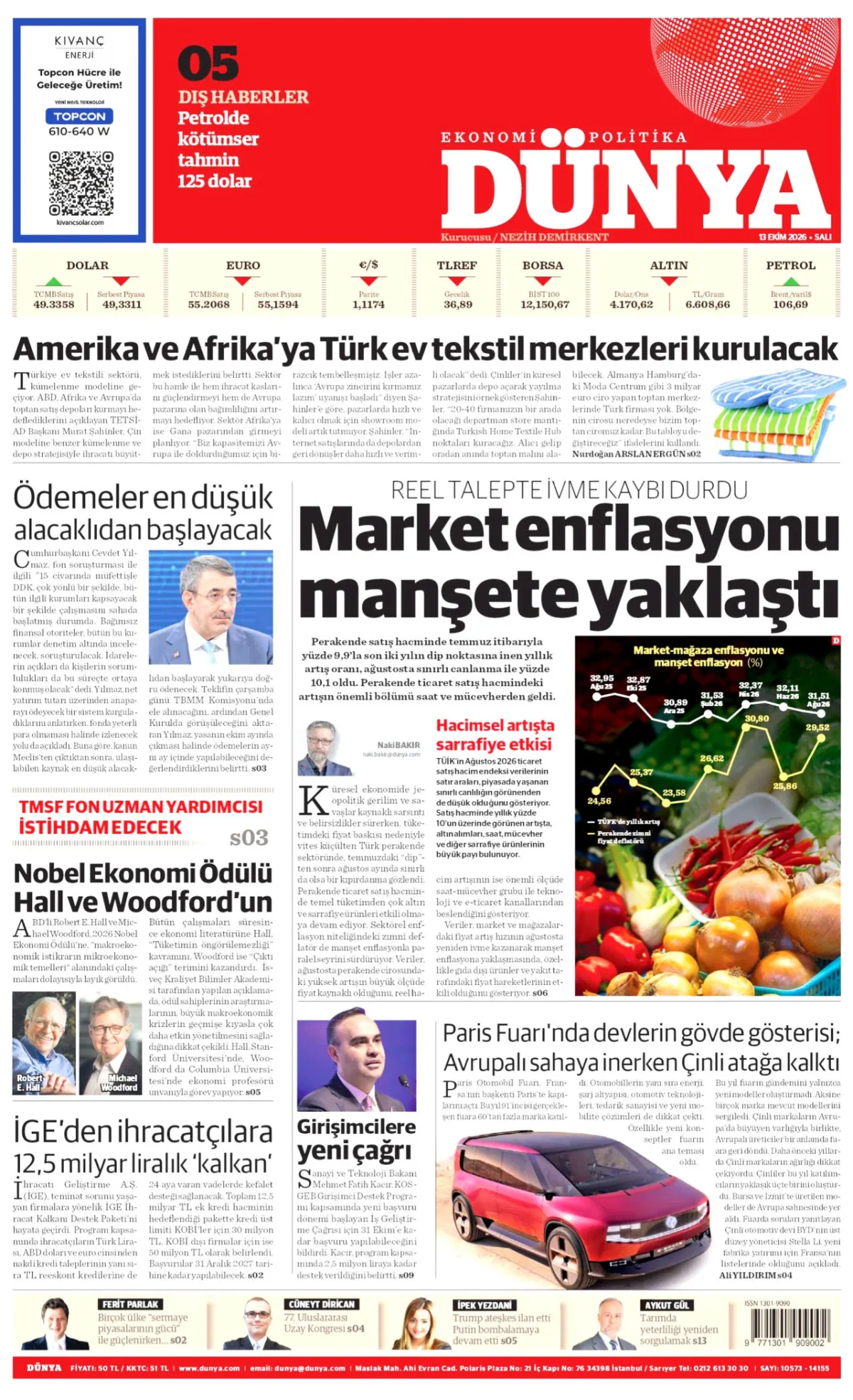 Dünya birinci sayfa manşeti (14 Ekim 2026)