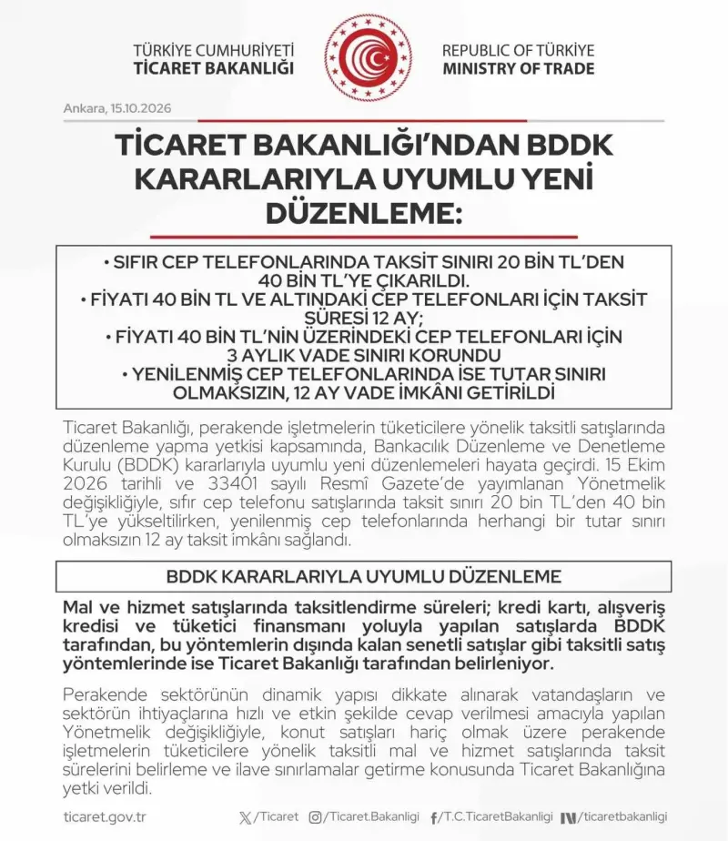 Ticaret Bakanlığı Tarafından Cep Telefonu Taksit Sınırları Yeniden Belirlendi