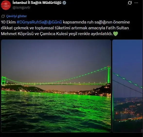 Fatih Sultan Mehmet Köprüsü Ve Çamlıca Kulesi Yeşil Işıkla Aydınlatıldı