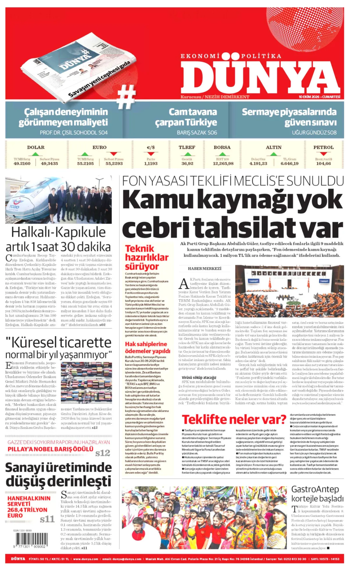 Dünya birinci sayfa manşeti (11 Ekim 2026)
