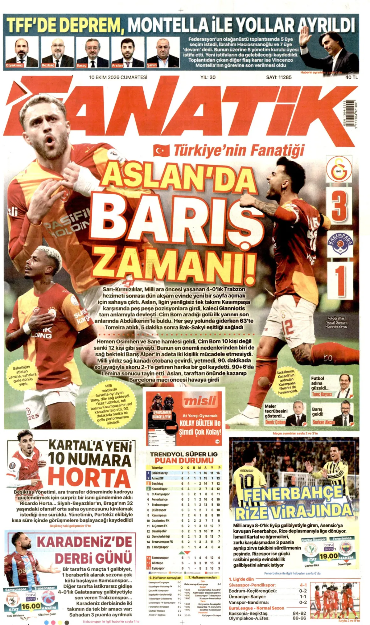 Fanatik birinci sayfa manşeti (11 Ekim 2026)