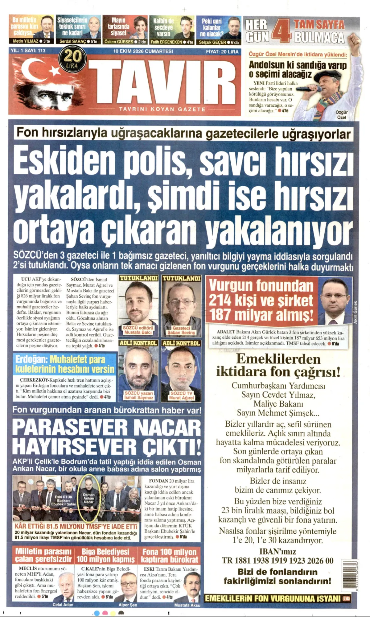 Tavır birinci sayfa manşeti (11 Ekim 2026)