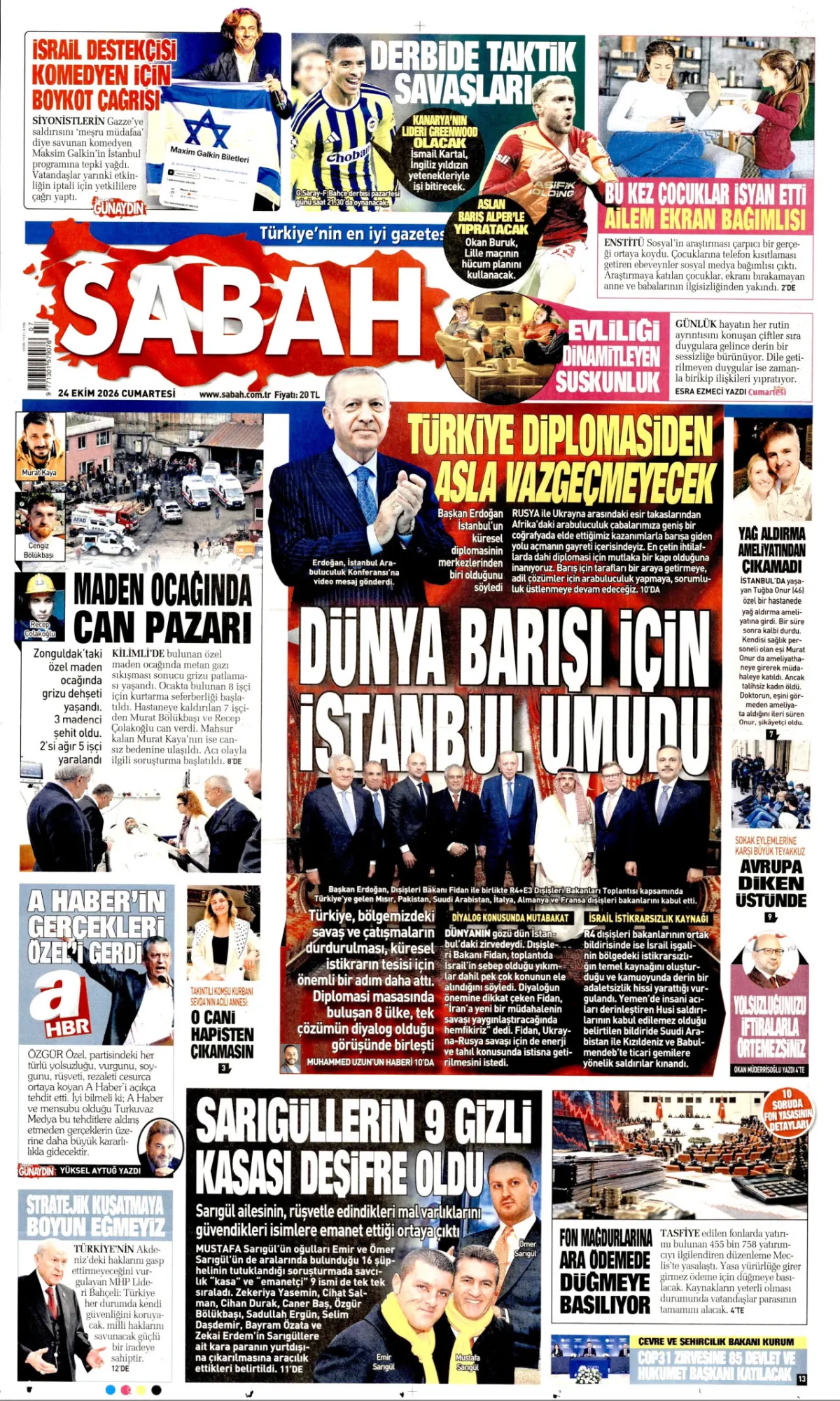 Sabah birinci sayfa manşeti (25 Ekim 2026)