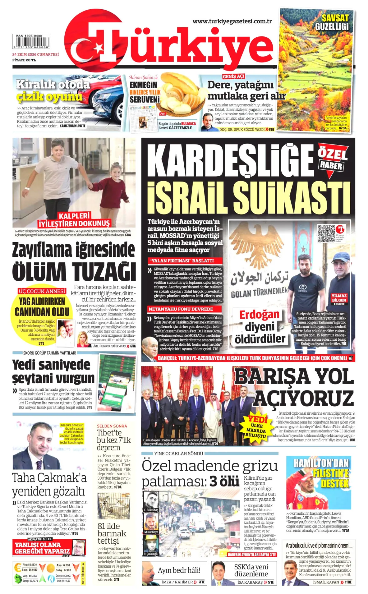 Türkiye birinci sayfa manşeti (25 Ekim 2026)