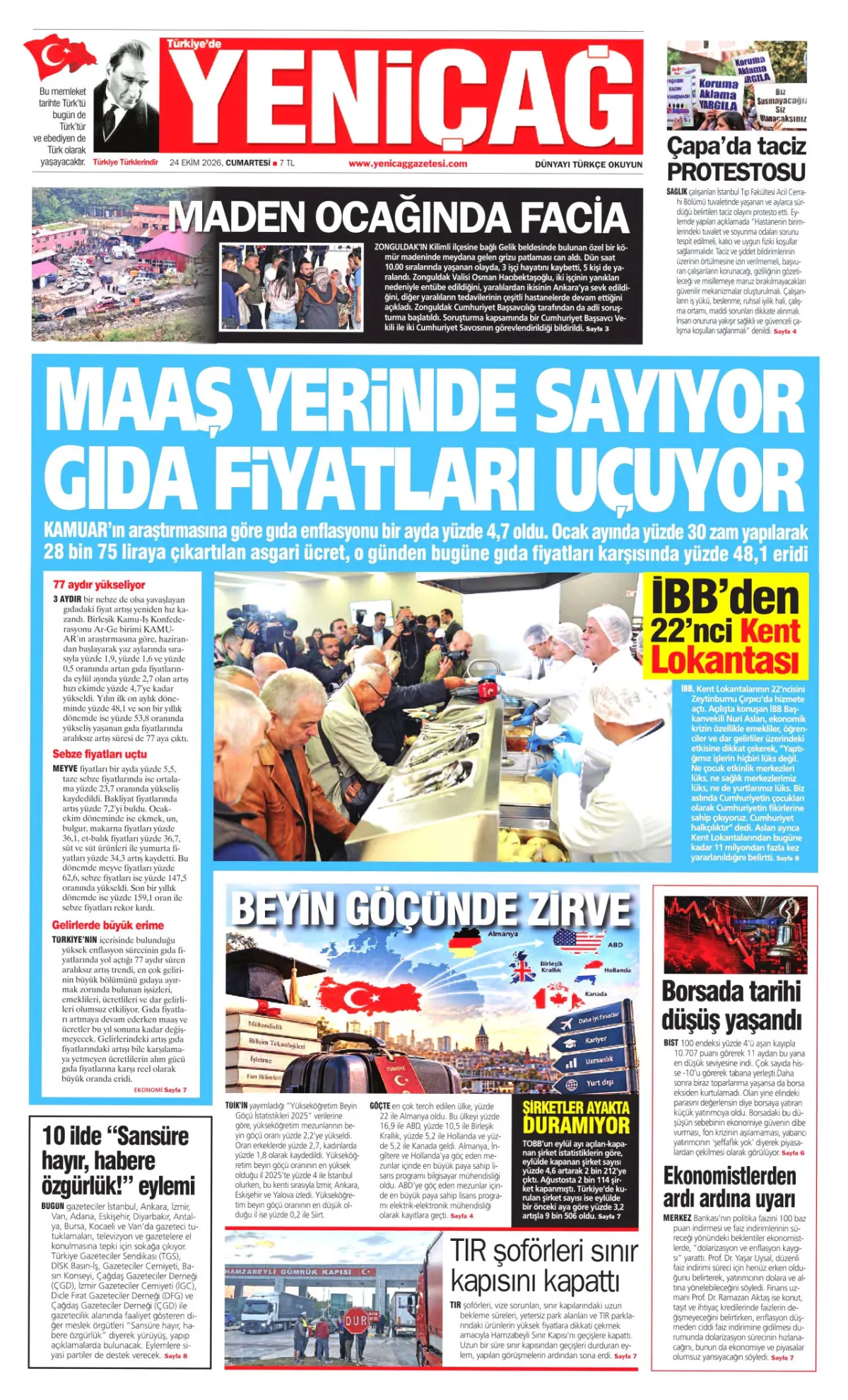Yeniçağ birinci sayfa manşeti (25 Ekim 2026)