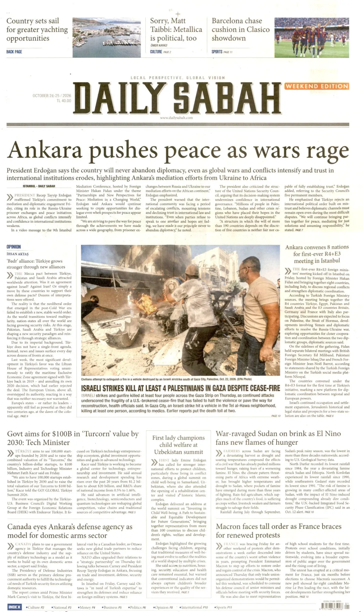 Daily Sabah birinci sayfa manşeti (25 Ekim 2026)