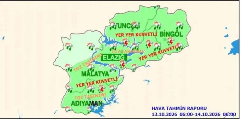Tunceli İçin Kuvvetli Yağış Ve Toz Taşınımı Uyarısı Yapıldı